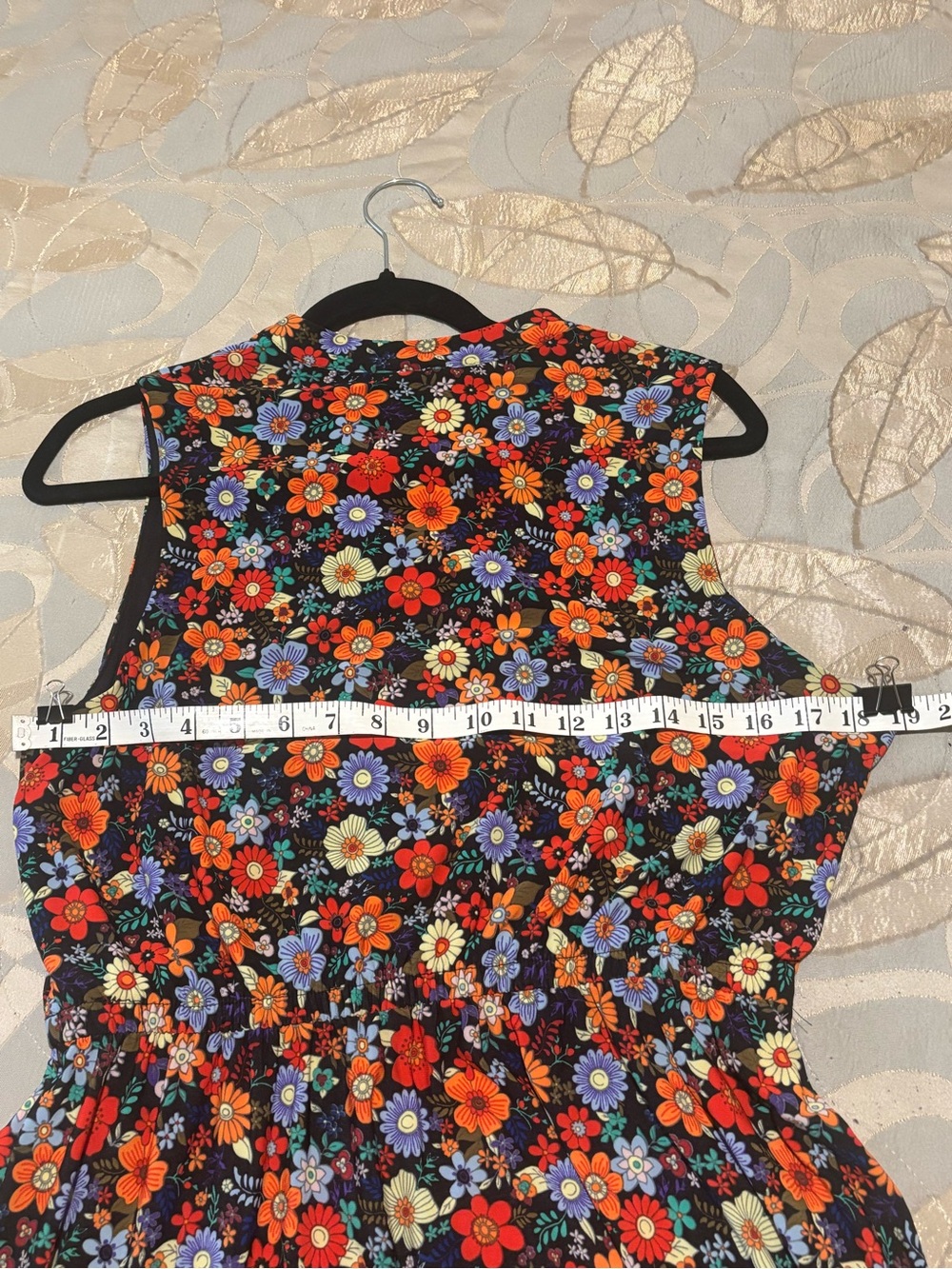 Anne Klein Black Floral Midi Dress with Red, Blue, and Yellow Flowers - Picture 4 of 5